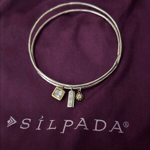 Silpada 925 Sterling Silver Bangle & Gold Tone Charms Bracelet NEW
